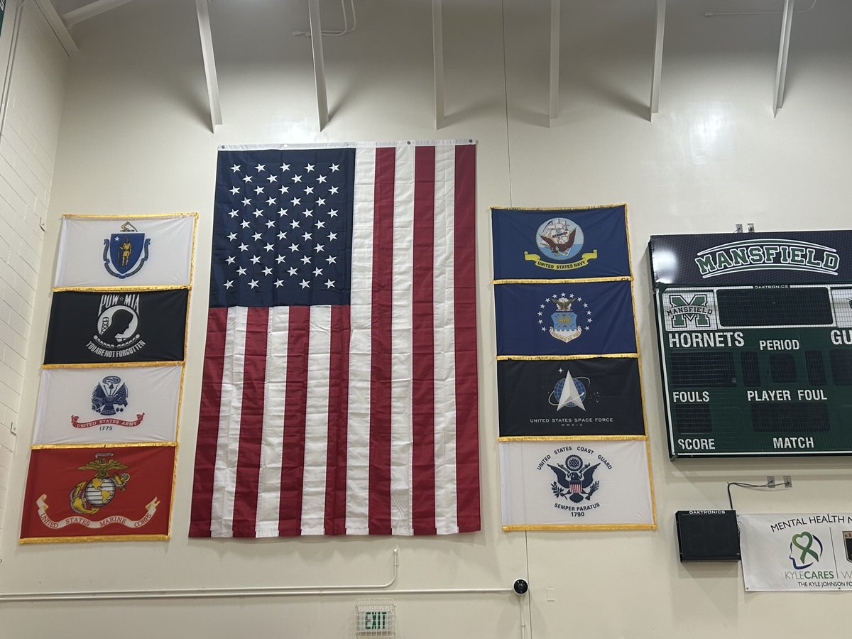 Our new Hero’s Corner! Recently added to the walls of the James Albertini Gymnasium in Mansfield High School including all of the branches of the US Military!  Happy 4th of July!