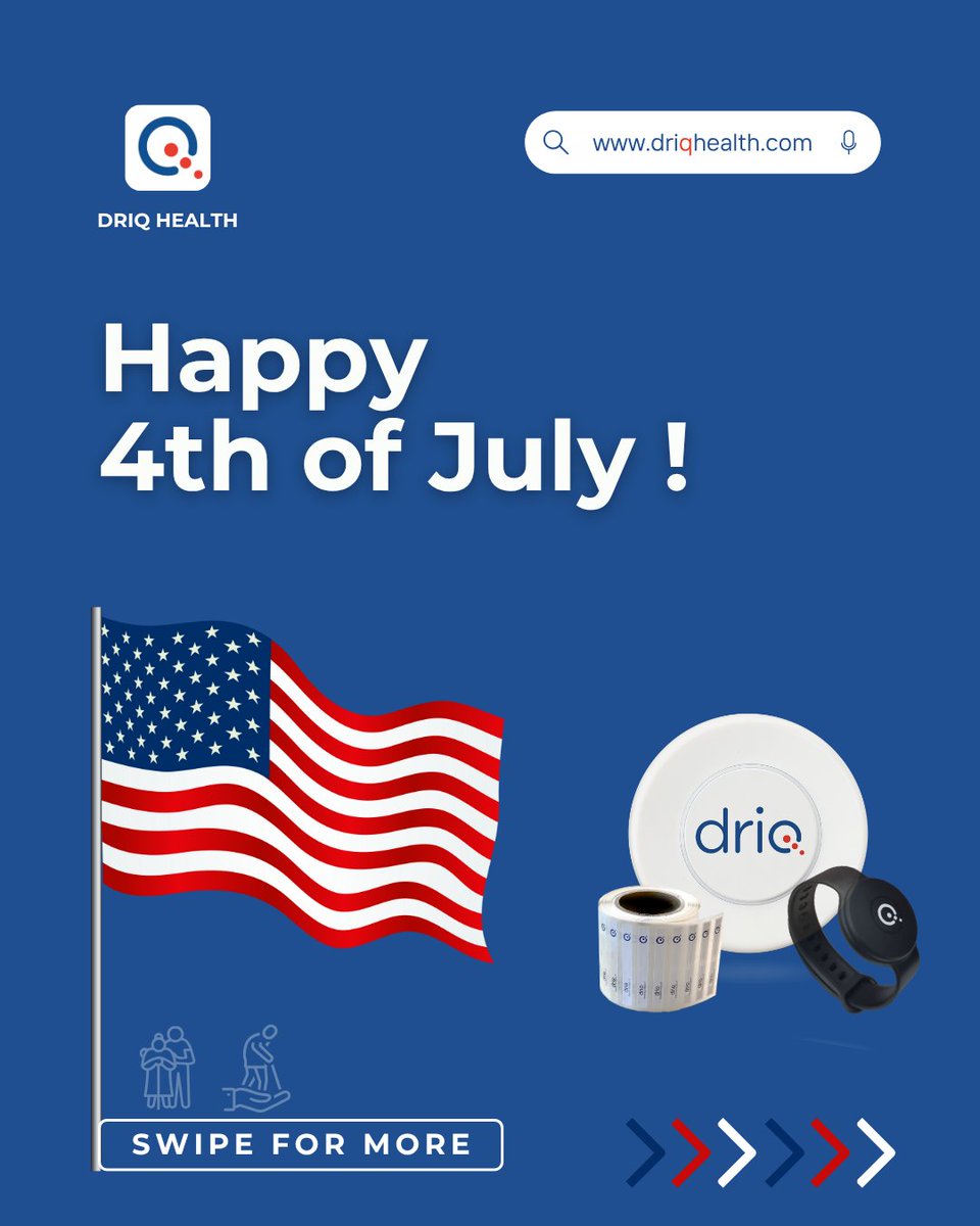 DriQHealth's tweet photo. 🇺🇸  Happy 4th of July! : True autonomy in senior care means smart monitoring, not constant supervision.
DriQ Health's AI wristband + external incontinence strip provides immediate emergency response while preserving dignity.
Freedom through innovation. 🦅

https://t.co/REe2I5tmgG https://t.co/vxckGI9UNF