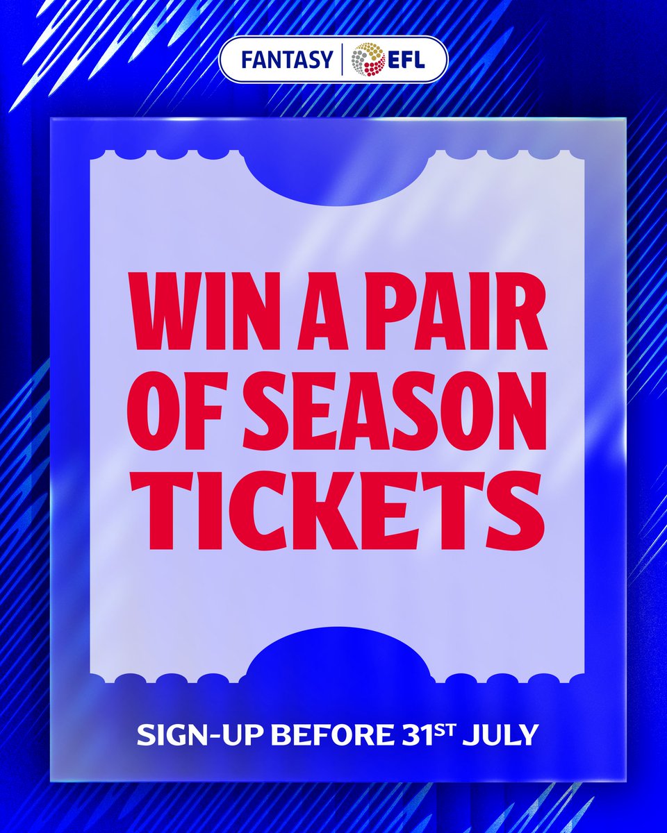 🫵 SIGN-UP BEFORE 31ST JULY IF YOU WANT TO BE IN WITH A CHANCE AT WINNING A PAIR OF SEASON TICKETS!

🎫  Seven pairs available, sign-up now.
➡️  bit.ly/45t5jk2

#FantasyEFL
