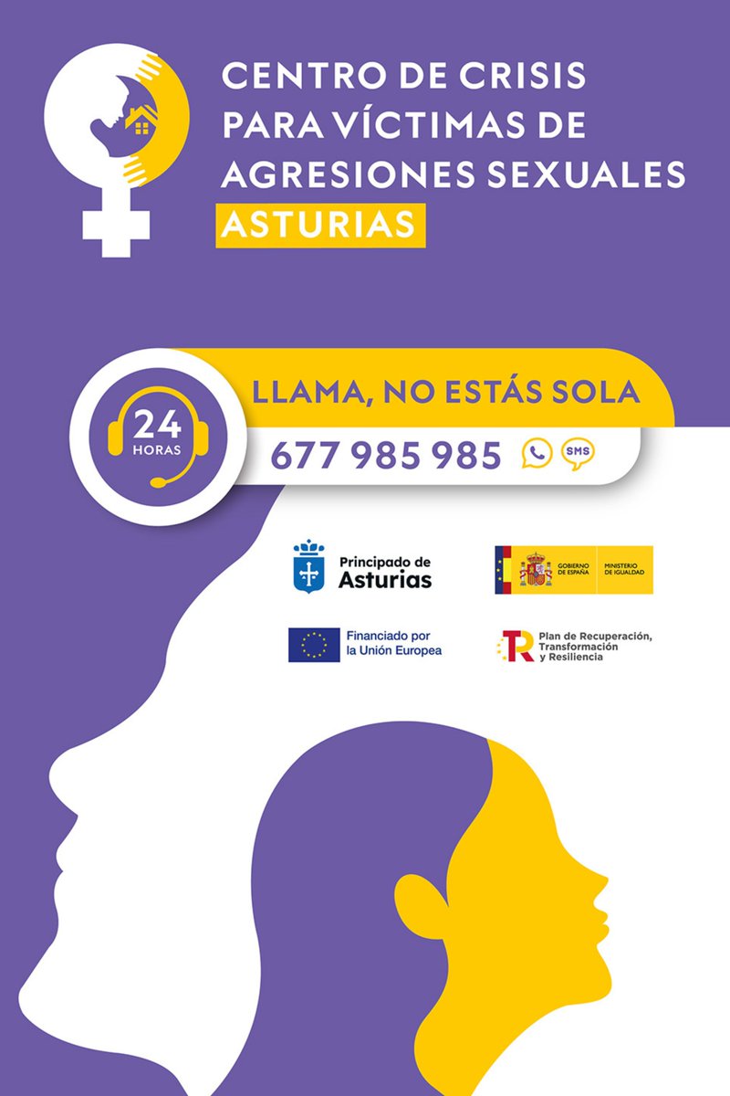 🟣 Da igual en qué circunstancias
🟣 Da igual si quieres denunciar o no
🟣 Da igual si no recuerdas bien lo ocurrido

📢 Si estás en #Asturias y has sufrido una agresión sexual, #NoEstásSola: estamos para acompañarte
📞 677 985 985
#ViolenciaSexual #CentroDeCrisis