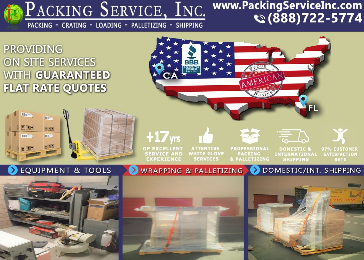 PackingService's tweet image. #Shipping made simple! Packing Service, Inc. does all the work for you! We specialize in #palletizing as well as #ExportShipping your belongings in the #Safest manner possible. Learn more at packingserviceinc.com or give us a call at 888-722–5774