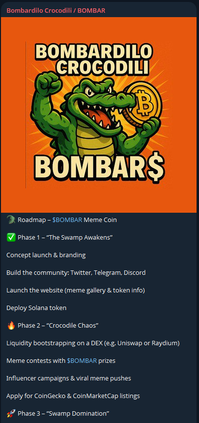 BombarCrocodili's tweet photo. Check out Website Big Roadmap: https://t.co/pbYJ4gETfp

Buy it on https://t.co/18bHQgMDR6 :
https://t.co/4vWdaeqbNX

Telegram https://t.co/7qC2XrKwH4 https://t.co/MULp9iHSNy
