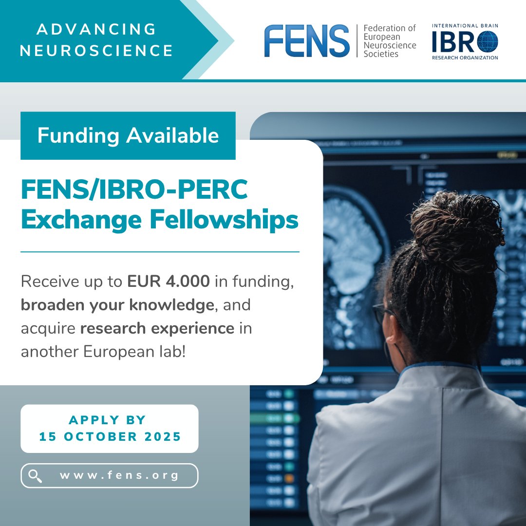 FENS (@fensorg) on Twitter photo 🚨 Calling all early-career researchers!
Applications are now open for the #FENS/#IBRO-PERC #ExchangeFellowships Programme – don't miss out! 🌟
🗓️ Deadline: 15 October 2025
👉 loom.ly/DhYSWlQ
<a href="/IBROorg/">IBRO - International Brain Research Organization</a> 🚨 Calling all early-career researchers!
Applications are now open for the #FENS/#IBRO-PERC #ExchangeFellowships Programme – don't miss out! 🌟
🗓️ Deadline: 15 October 2025
👉 loom.ly/DhYSWlQ
<a href="/IBROorg/">IBRO - International Brain Research Organization</a>