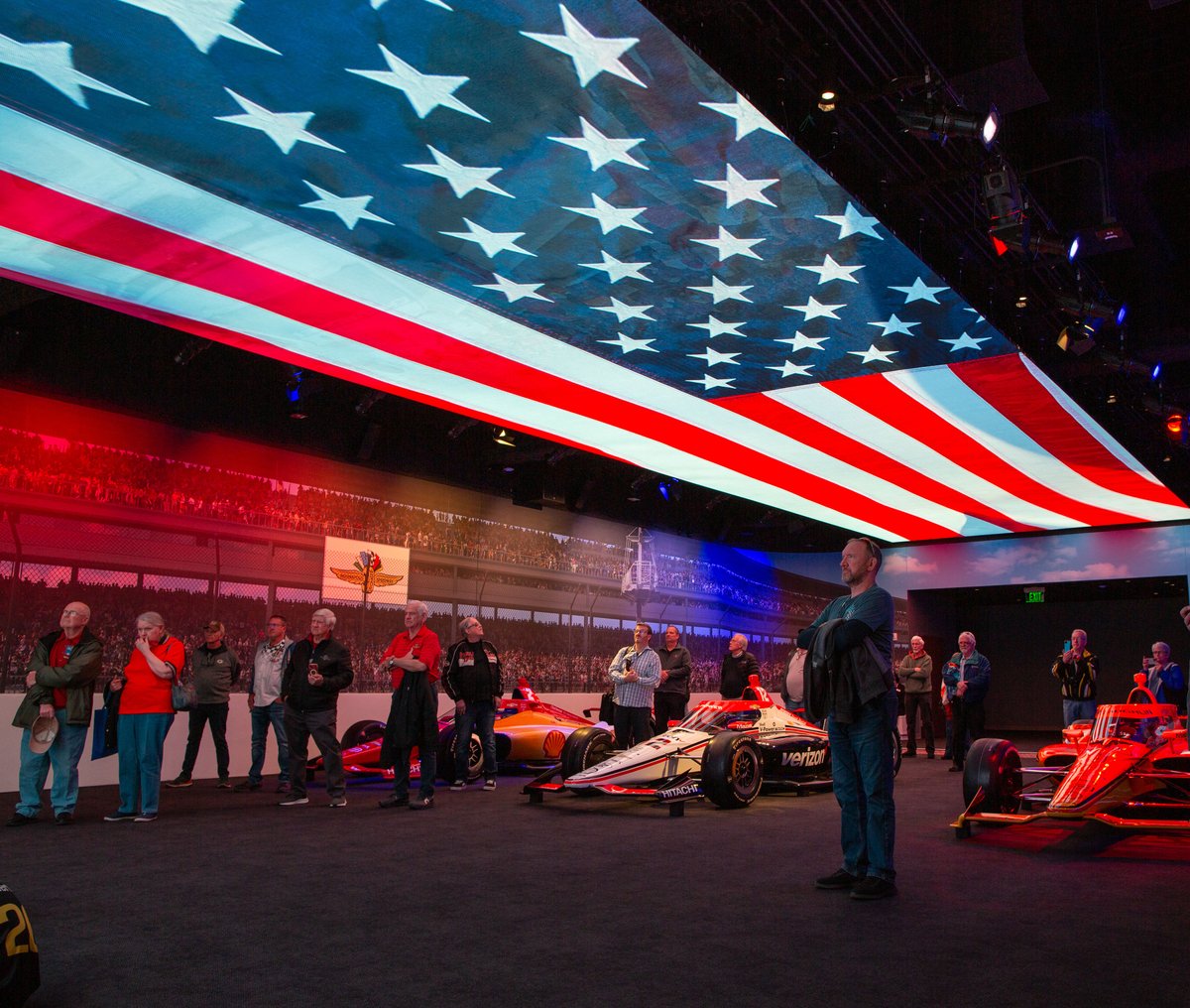 IMSMuseum's tweet image. Happy 4th of July! You can relive the patriotism of the Indianapolis 500 in the Starting Line Experience. This immersive 7-minute video elicits tears, cheers, and goosebumps as you experience what it's like on the track leading up to the race. 🇺🇸