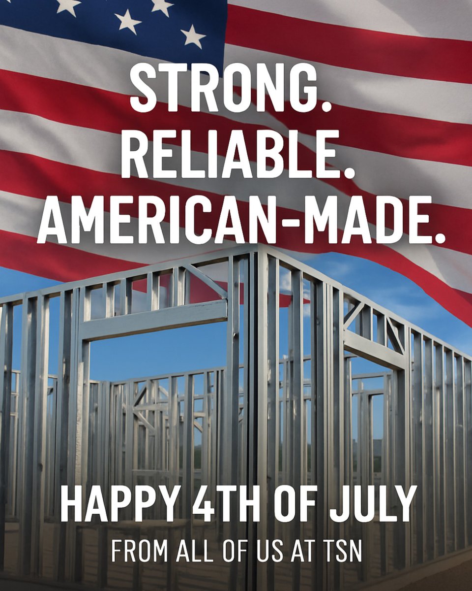 TheSteelNetwork's tweet image. Strong. 
Reliable. 
American-made.

Just like our steel.

Happy 4th of July from all of us at TSN!  

#IndependenceDay #MadeInUSA #ColdFormedSteel