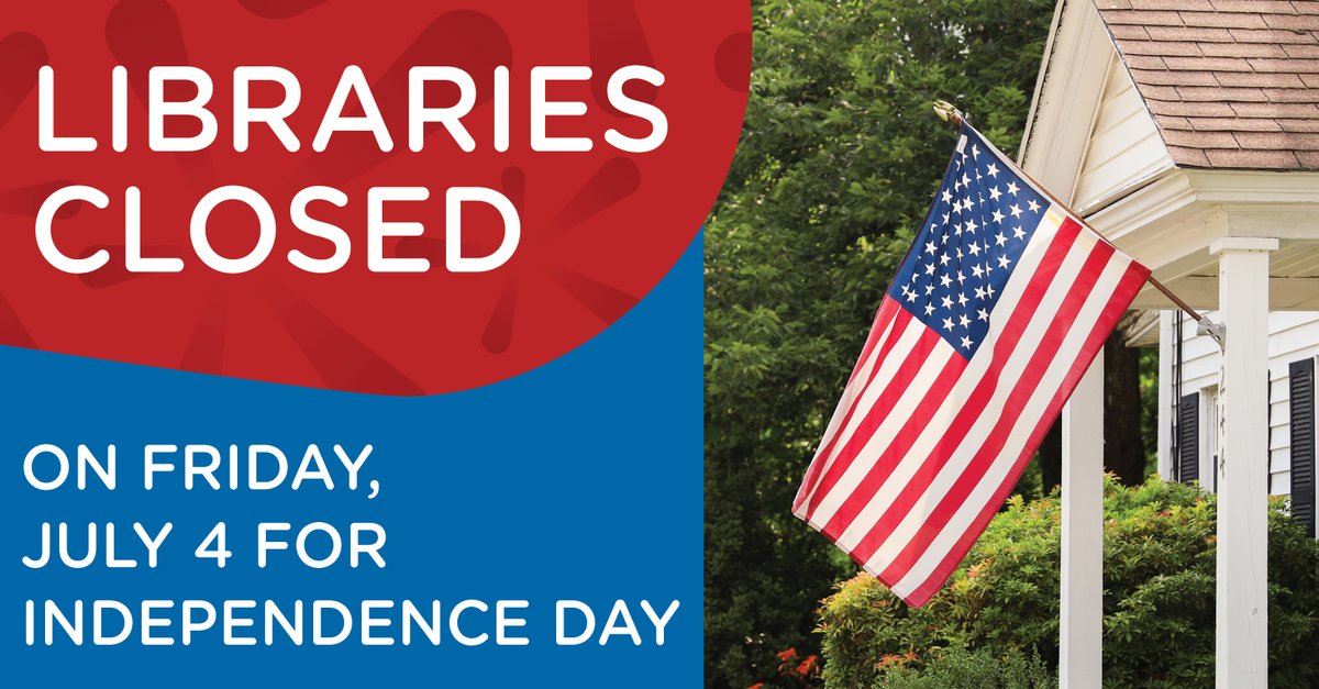 ArapahoeLibrary's tweet image. Arapahoe Libraries will be closed on Friday, July 4 for Independence Day.

You can visit our Virtual Library at any time: arapahoelibraries.org/virtual-library