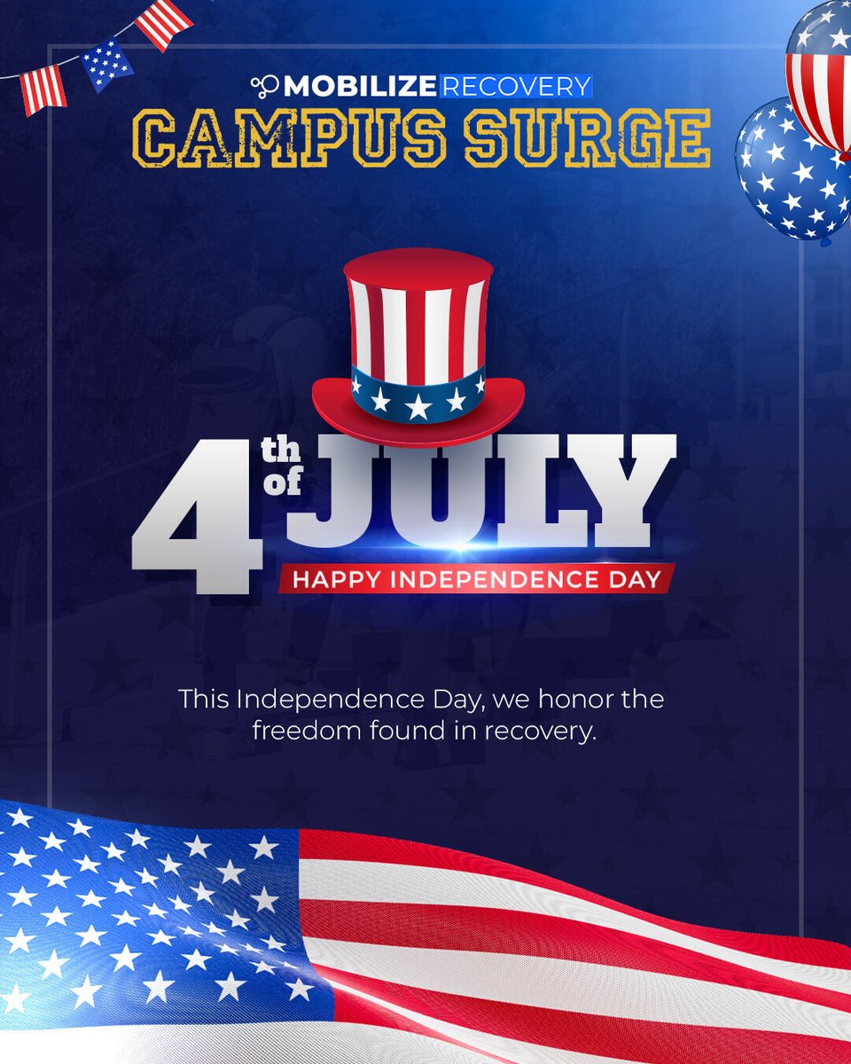 MobilizeRecover's tweet image. This Independence Day, we honor the freedom found in recovery.
We believe every student deserves the chance to heal, grow, and thrive.
#campussurge #mobilizerecovery
