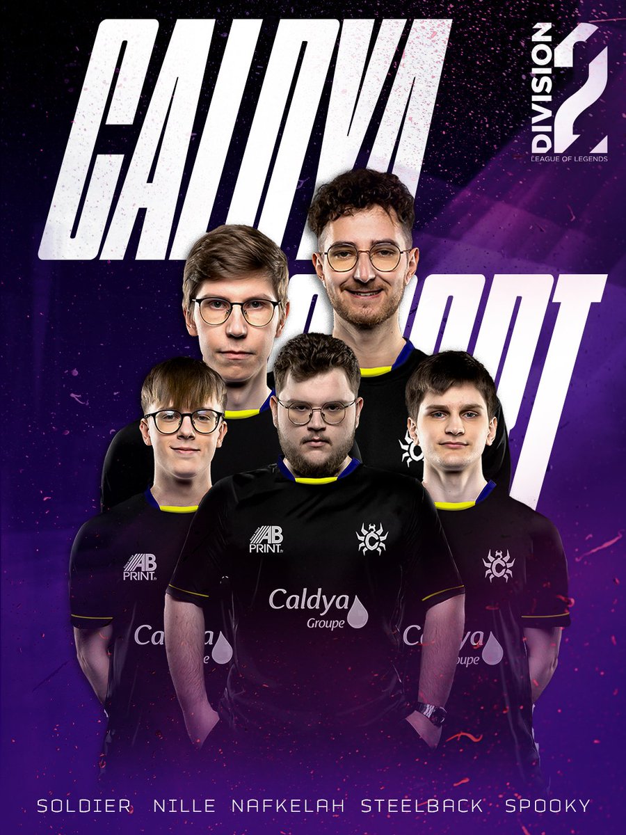 Caldya (@caldyaesport) on Twitter photo Être premiers du Nexus Tour ce n’était pas suffisant pour nous…
Place au vrai défi.
Place à la #Div2LoL.
Retrouvez-nous dès le Summer Split en Division 2 avec :
☉ <a href="/NilleLoL/">Nille</a>
☉ <a href="/lol_spooky/">Spookster</a>
☉ <a href="/nafkelah/">Nafkelah🇲🇪</a>
☉ <a href="/Soldier___LoL/">Soldier</a>
☉ <a href="/Steeelb4ck/">Pierre SteeelBack Medjaldi</a>
#CLAWIN Être premiers du Nexus Tour ce n’était pas suffisant pour nous…
Place au vrai défi.
Place à la #Div2LoL.
Retrouvez-nous dès le Summer Split en Division 2 avec :
☉ <a href="/NilleLoL/">Nille</a>
☉ <a href="/lol_spooky/">Spookster</a>
☉ <a href="/nafkelah/">Nafkelah🇲🇪</a>
☉ <a href="/Soldier___LoL/">Soldier</a>
☉ <a href="/Steeelb4ck/">Pierre SteeelBack Medjaldi</a>
#CLAWIN