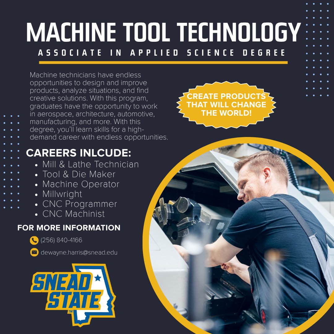 sneadstatecc's tweet image. It is not too late to register for the Machine Tool Technology programs this Fall! 

#SneadState #CommCollege #MachineToolTechnology