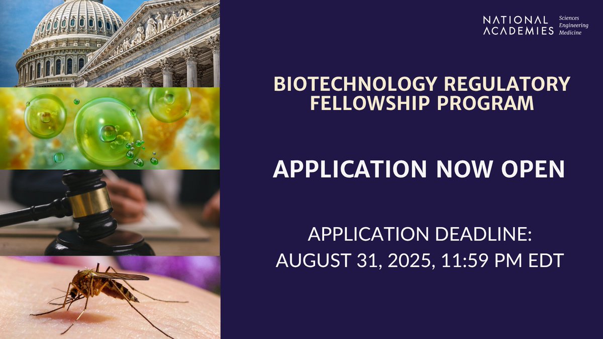 NASEM_BioRegFS's tweet image. Reminder: The application is open! Don’t miss your chance to apply for the Biotechnology Regulatory Fellowship. Submit your application before the deadline!
Apply now - ow.ly/AZG250WgZVx
#BiotechnologyFellowship #RegulatoryPolicy #ApplyNow #Fellowship