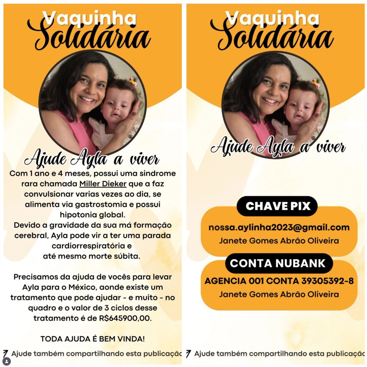 URGENTE
Está rolando uma campanha pra ajudar a Ayla.
A outra rede derrubou o perfil.
1 - RT
2 - Siga o novo perfil.
3 - Precisamos bater a meta.

Pix: nossa.aylinha2023@gmail.com

Vakinha: vakinha.com.br/5449269

Link do novo perfil: instagram.com/nossa.aylinha/