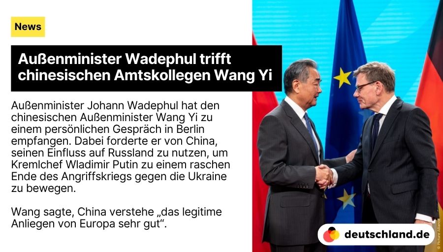 +++ Außenminister Wadephul trifft chinesischen Amtskollegen Wang Yi

🇩🇪 Hier findest du die wichtigsten Informationen über die #Außenpolitik und internationalen Beziehungen Deutschlands.

👉deutschland.de/de/news/deutsc…

#NewsDE