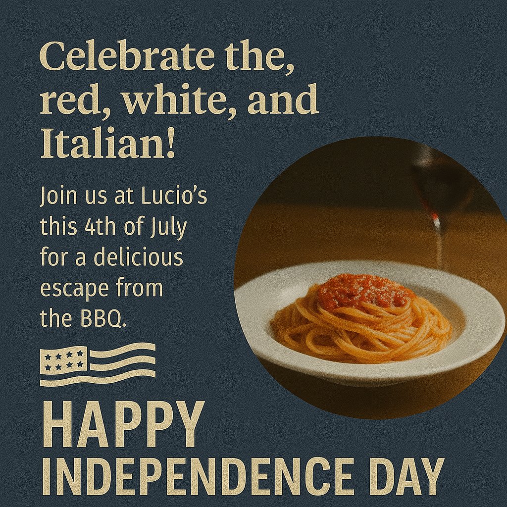 lucios208's tweet photo. Independence Day 🎆
Celebrate the red, white, and Italian! 🇺🇸🎉 Join us at Lucio’s this 4th of July for a delicious escape from the BBQ. Fireworks on the plate guaranteed! #FourthOfJuly #Lucios https://t.co/2ePoOQ6CWV