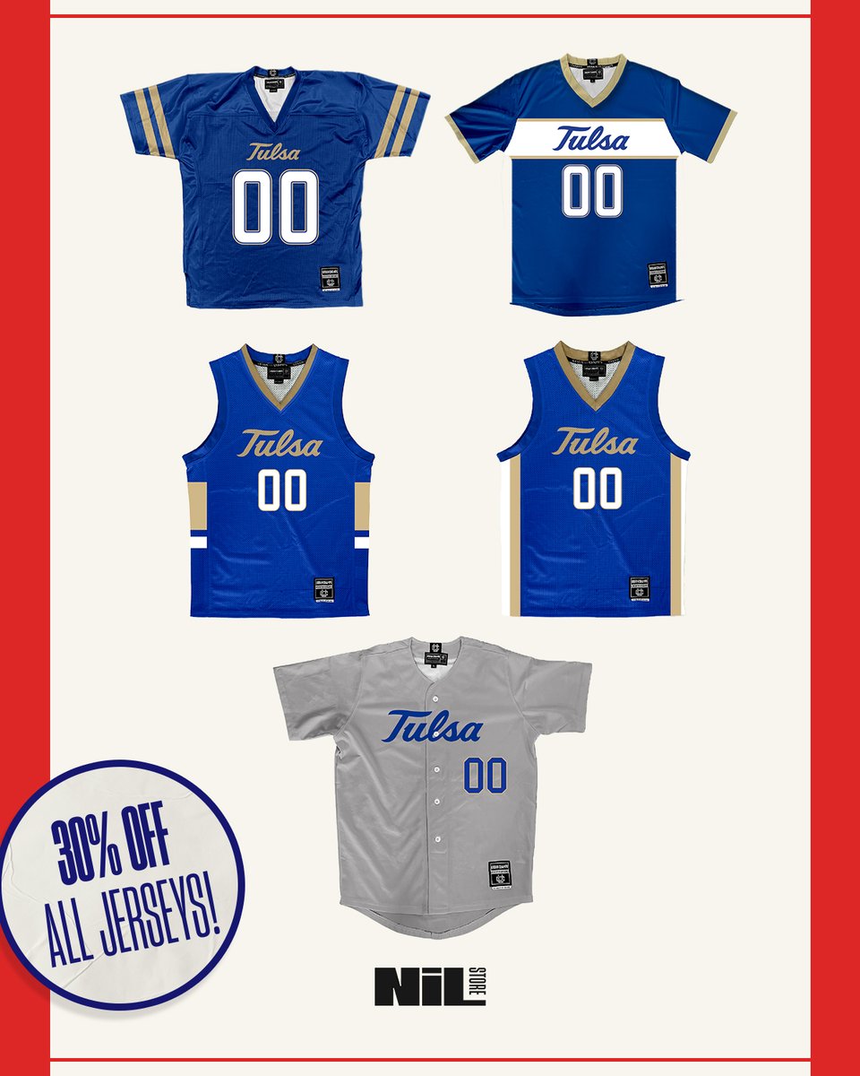 Shop our BIGGEST jersey sale of the summer💥 30% OFF every single jersey. Celebrate &amp; Save this 4th of July🇺🇸✨

➡️ nil.store/tulsa