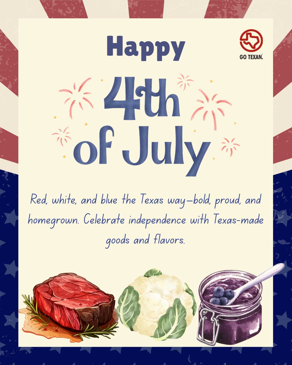 GOTEXAN's tweet image. This Independence Day, we celebrate faith, family, freedom—and the farmers and ranchers who keep America fed.
Commissioner Sid Miller wants to wish you and your family a happy 4th of July!