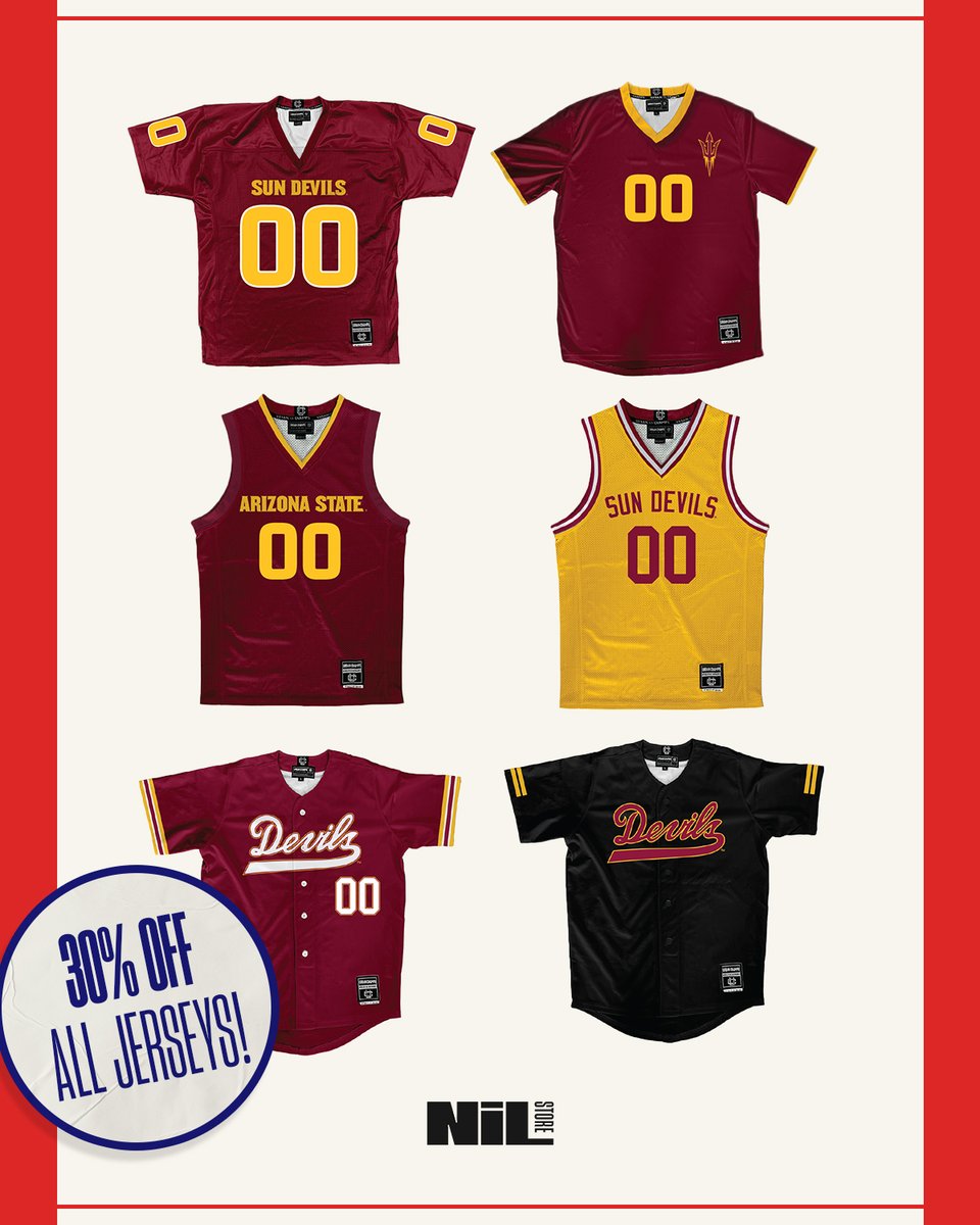 Shop our BIGGEST jersey sale of the summer💥 30% OFF every single jersey. Celebrate &amp; Save this 4th of July🇺🇸✨

➡️ nil.store/arizona-state