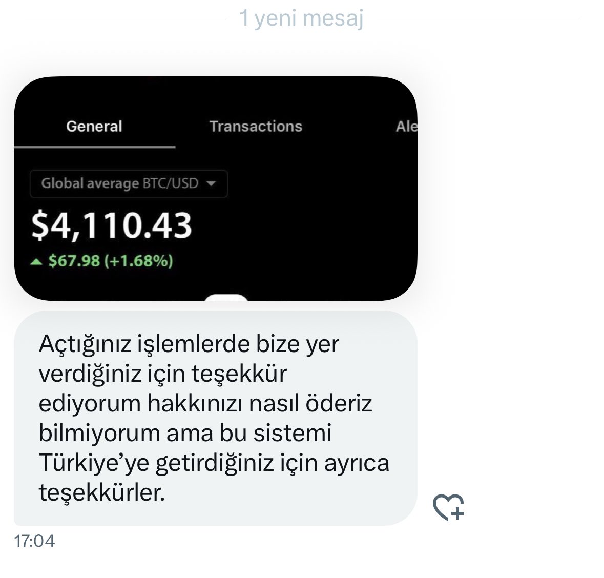 Bu arkadaş 4 aydır yazıyor dün gece işleme girdi, normalde almam ama çok ısrar edince alayım dedim.

Şimdi teşekkür ediyor uzaktan bakınca size nasıl görünüyor olay bilmiyorum ama adım atan herkes günün sonunda teşekkür edip bizimle çalışmak istiyor sadece.
