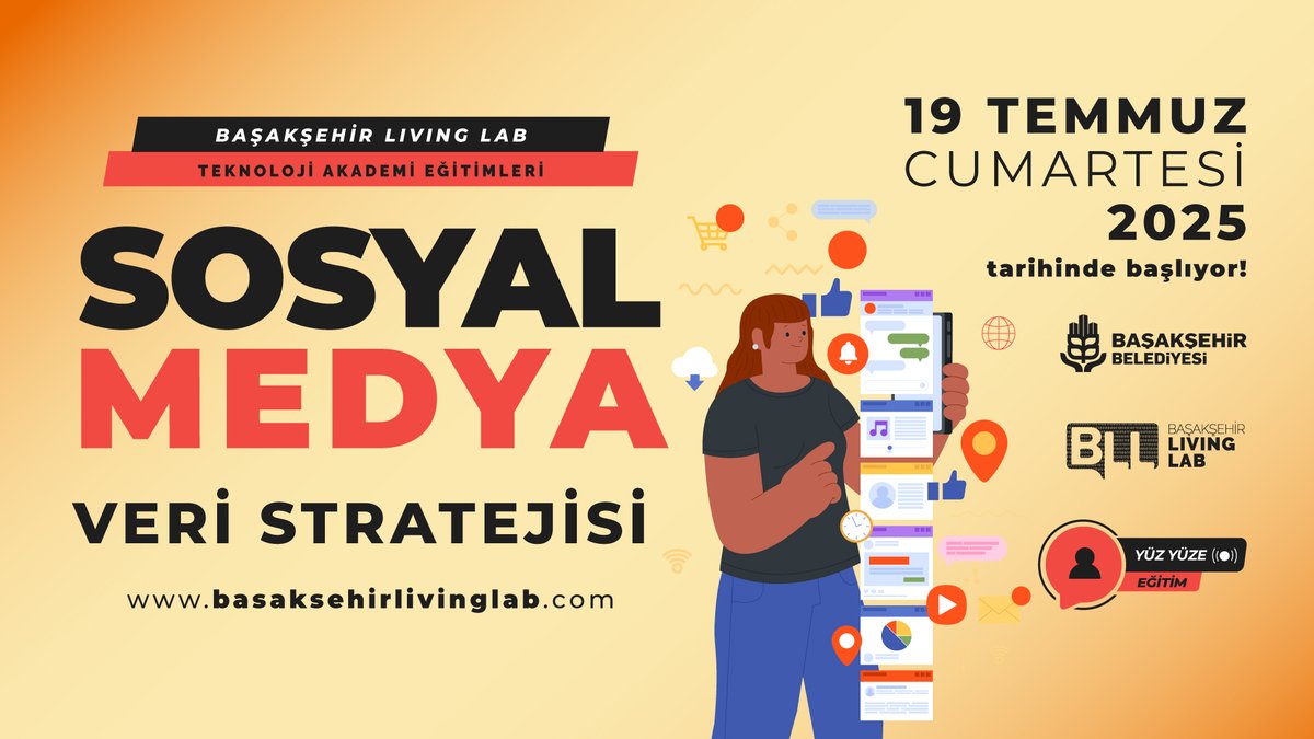 🌟 Sosyal Medya &amp; Veri Stratejisi

📱 Sosyal medya sadece paylaşmak için değil, aynı zamanda stratejik bir güç!

📅 19-20-26-27 Temmuz 2025
⏰ 13.00 - 17.00
📍 Başakşehir Living Lab
📲 Başvuru: Başakşehirli Mobil Uygulama
