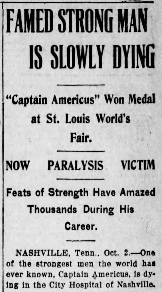 Also, before WWI, a circus strongman called Captain Americus amazed audiences with his feats of strength.