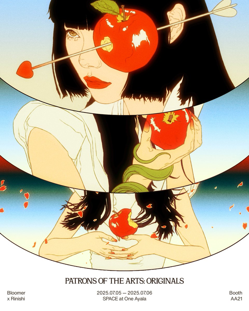 Booth AA21 with <a href="/Rinishi_/">Rini</a> tomorrow and Sunday at Patrons of the Arts: Originals 🍎 All original work— see you ✨

❋ July 5-6, 2025
❋ SPACE at One Ayala, Makati City