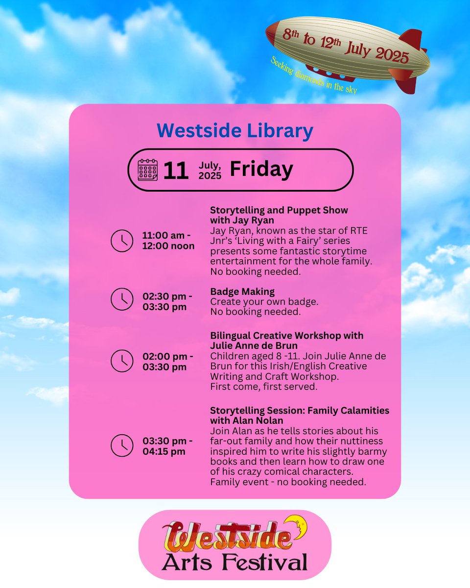 Westside Library (@westsidelib) on Twitter photo 🚨 Big Day Incoming at the Westside Arts Festival
We’ve got a jam-packed schedule of events lined up for tomorrow! Pop into the library and be part of the buzz. You won’t want to miss it. #WAF2025 <a href="/LibrariesGalway/">Galway Libraries</a> <a href="/CreativeIreland/">Creative Ireland</a> <a href="/GalwayCityCo/">Galway City Council</a> <a href="/GalwayCoCo/">Galway County Council</a> 🚨 Big Day Incoming at the Westside Arts Festival
We’ve got a jam-packed schedule of events lined up for tomorrow! Pop into the library and be part of the buzz. You won’t want to miss it. #WAF2025 <a href="/LibrariesGalway/">Galway Libraries</a> <a href="/CreativeIreland/">Creative Ireland</a> <a href="/GalwayCityCo/">Galway City Council</a> <a href="/GalwayCoCo/">Galway County Council</a>
