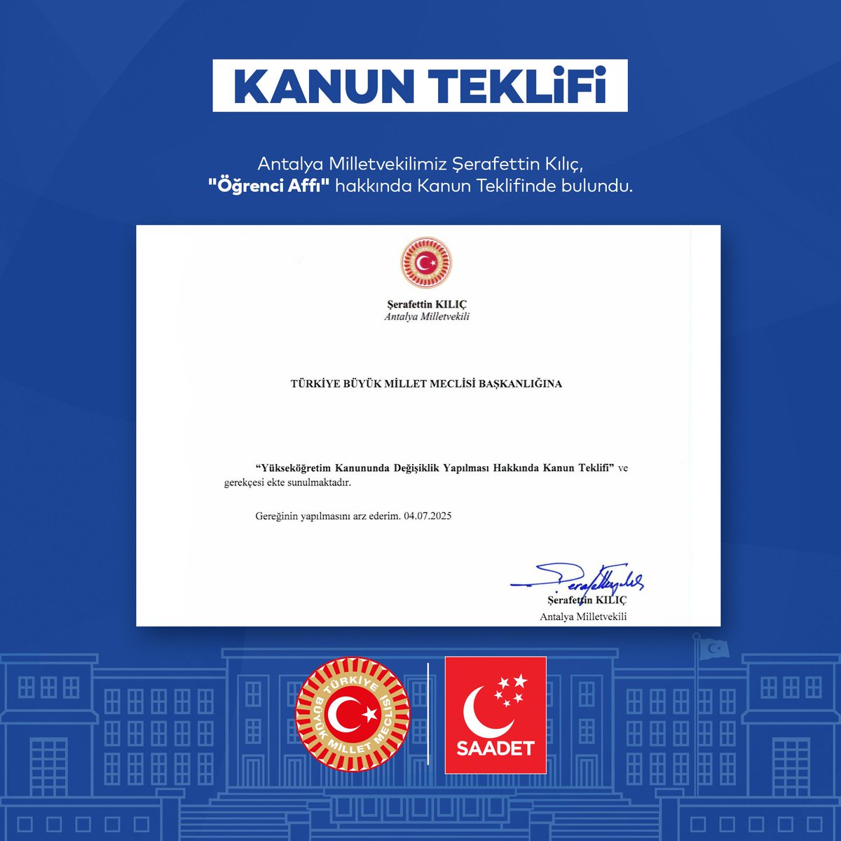 Pandemi, deprem, ekonomik kriz gibi sebeplerle eğitimden kopan gençlerin yaşadığı mağduriyetin bir an önce giderilmesi amacıyla; Yükseköğretim Kanununda Değişiklik Yapılması Hakkında Kanun Teklifi’mizi TBMM Başkanlığı’na sunduk.

#öğrenciaffı