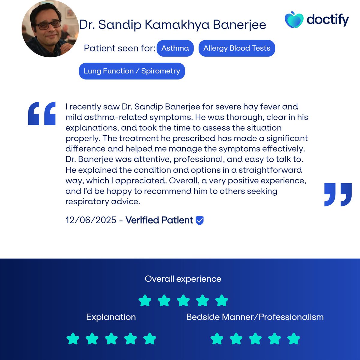 For #FeedbackFriday we’re proud to spotlight the exceptional care and expertise of Dr Sandip Banerjee, our Consultant Respiratory and Sleep Physician. 

Read Dr Banerjee's full profile on our website: ow.ly/VzZB50Wcak1