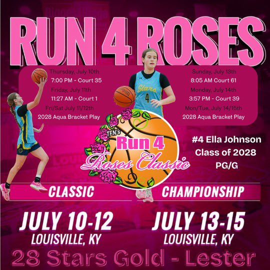 The countdown is on. Ready to compete with my girls! <a href="/TFNsRun4Roses/">TFN's Run 4 Roses</a> <a href="/CoachCallieCook/">Callie Rae (Cook) Lester</a> <a href="/Rileyoconnor24/">Riley O'Connor</a> <a href="/StarsNash_GBB/">STARS HS GBB</a> <a href="/tlownsdale/">Tim Lownsdale</a> <a href="/tbwnextgen/">Brandon Tinnon</a> <a href="/mikemillsnc/">Mike Mills WBB College Recruiting</a> <a href="/EllaGadsey/">Ella Gadsey</a> <a href="/ZoeRoberts2/">Zoe Roberts</a> <a href="/LizzySharpton25/">Lizzy Sharpton</a> <a href="/khloeburton20/">Khloe “KB” Burton</a> <a href="/Ava__Hughes15/">Ava Hughes</a>