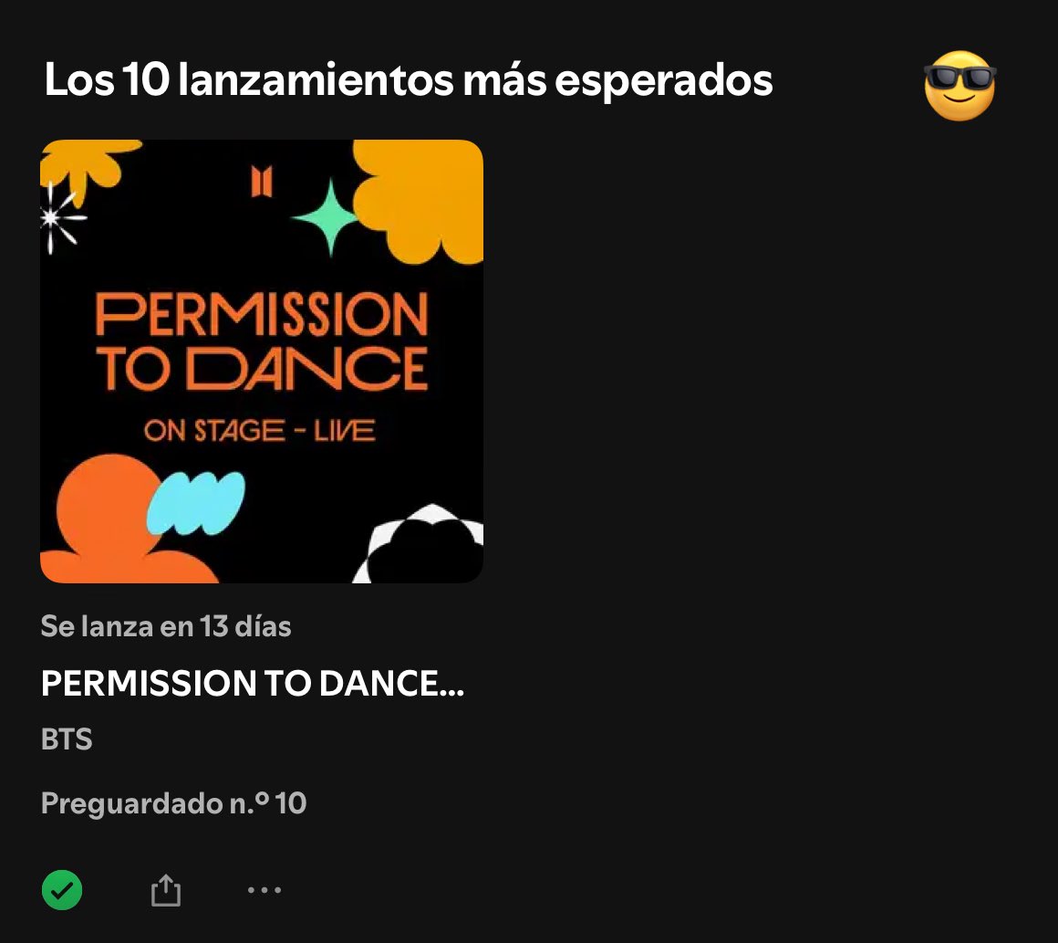 streambtsmexico's tweet photo. 📊 | PERMISSION TO DANCE ON STAGE - LIVE

El álbum se posiciona actualmente en el #10 de los álbumes más preguardados en Spotify.

Sigan pre-guardando y logremos el N.1 🔥

🔗 Haz pre-save: https://t.co/0w9603YiWN https://t.co/vwci9IRWtL