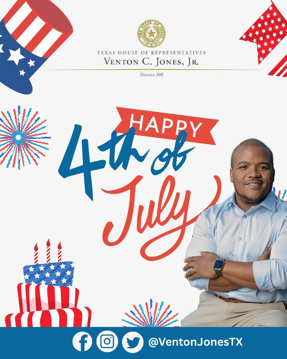 VentonJonesTX's tweet image. 🇺🇸Happy Independence Day, #HD100! As we celebrate our nation's founding and the freedoms we cherish, let’s come together with family and friends to honor this special day. Beyond the festivities, let's remember that the fight for our freedom is continuous. It's crucial we act now…