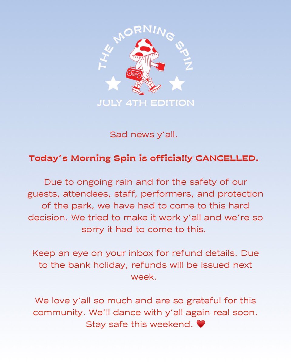 Update on today’s Morning Spin event. 💔