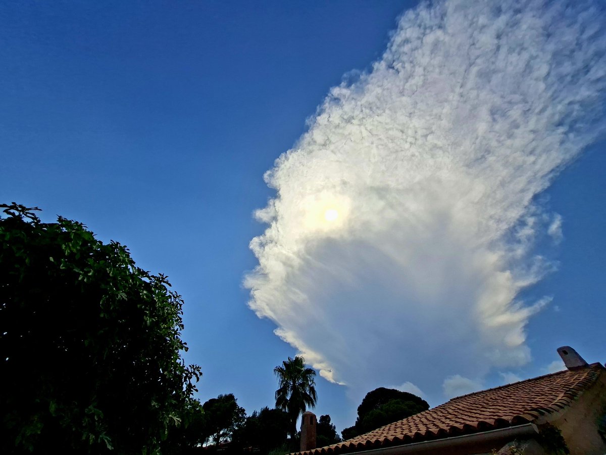 Ein kleines Hitzegewitter in der Nähe und Eisschirm jetzt genau vor der Sonne.