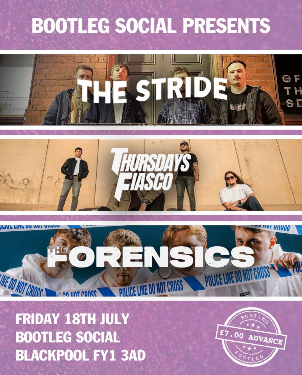 The Forensics (@forensicsband) on Twitter photo BLACKPOOL 🚨
We’re excited to be back on stage at <a href="/bootleg_social/">Bootleg Social</a> on Friday 18th July!
We play alongside <a href="/TheStrideUK/">The Stride</a> and <a href="/ThursdaysFiasco/">Thursdays Fiasco</a> 🤟🏼
Tickets £7 use link below to buy
skiddle.com/whats-on/Black…
Come onnnnn!!!!! 😎 BLACKPOOL 🚨
We’re excited to be back on stage at <a href="/bootleg_social/">Bootleg Social</a> on Friday 18th July!
We play alongside <a href="/TheStrideUK/">The Stride</a> and <a href="/ThursdaysFiasco/">Thursdays Fiasco</a> 🤟🏼
Tickets £7 use link below to buy
skiddle.com/whats-on/Black…
Come onnnnn!!!!! 😎