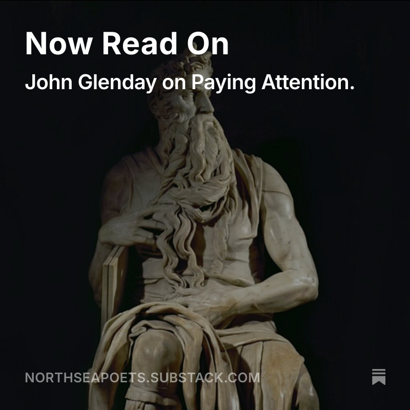 'For us left-handers the end is where we start from ... We read back towards that enticing first poem the author spent hours agonising over.'

Now Read On – John Glenday on Paying Attention

northseapoets.substack.com/p/now-read-on📰   

#NorthSeaPoets #Poetry #PoetryCommunity
