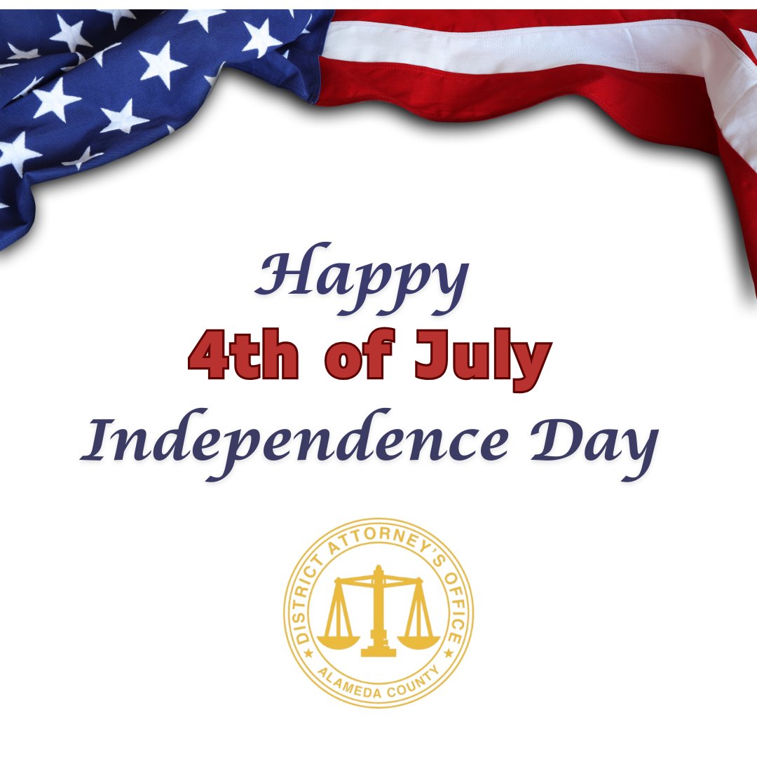 Happy 4th of July from all of us here at the Alameda County District Attorney’s Office. #IndependenceDay #AlamedaCountyDA #DAUrsulaJonesDickson