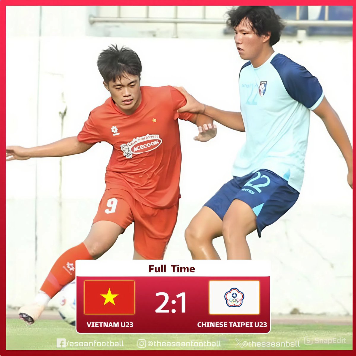 🔸 INTERNATIONAL U23 FRIENDLY MATCH (4/7)

FT: Vietnam U23 🇻🇳 2️⃣-1️⃣ 🇹🇼 Chinese Taipei U23

#VFF