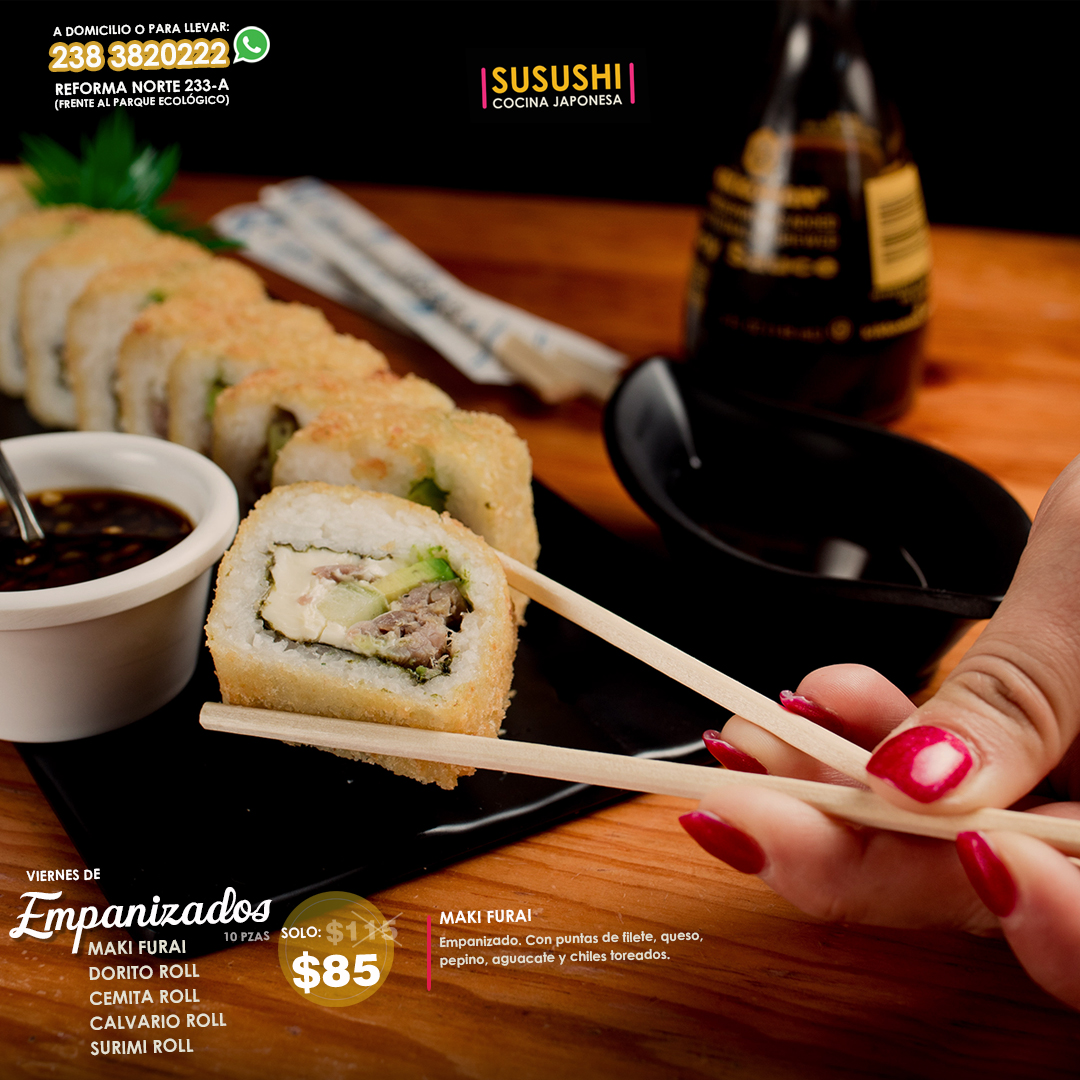 susushiTehuacan's tweet photo. #𝐯𝐢𝐞𝐫𝐧𝐞𝐬 𝐝𝐞 rolls 𝐞𝐦𝐩𝐚𝐧𝐢𝐳𝐚𝐝𝐨𝐬 DE $115 A SOLO $85
-
10 pzas🍣🥢
DORITO ROLL / CALVARIO ROLL / MAKI FURAI / CEMITA ROLL / SURIMI ROLL
-
🛵A DOMICILIO O PARA LLEVAR. WhatsApp 238 382 0222
📍Av Reforma Nte 233A (frente al parque ecológico) https://t.co/Ly3tOvB5Mx