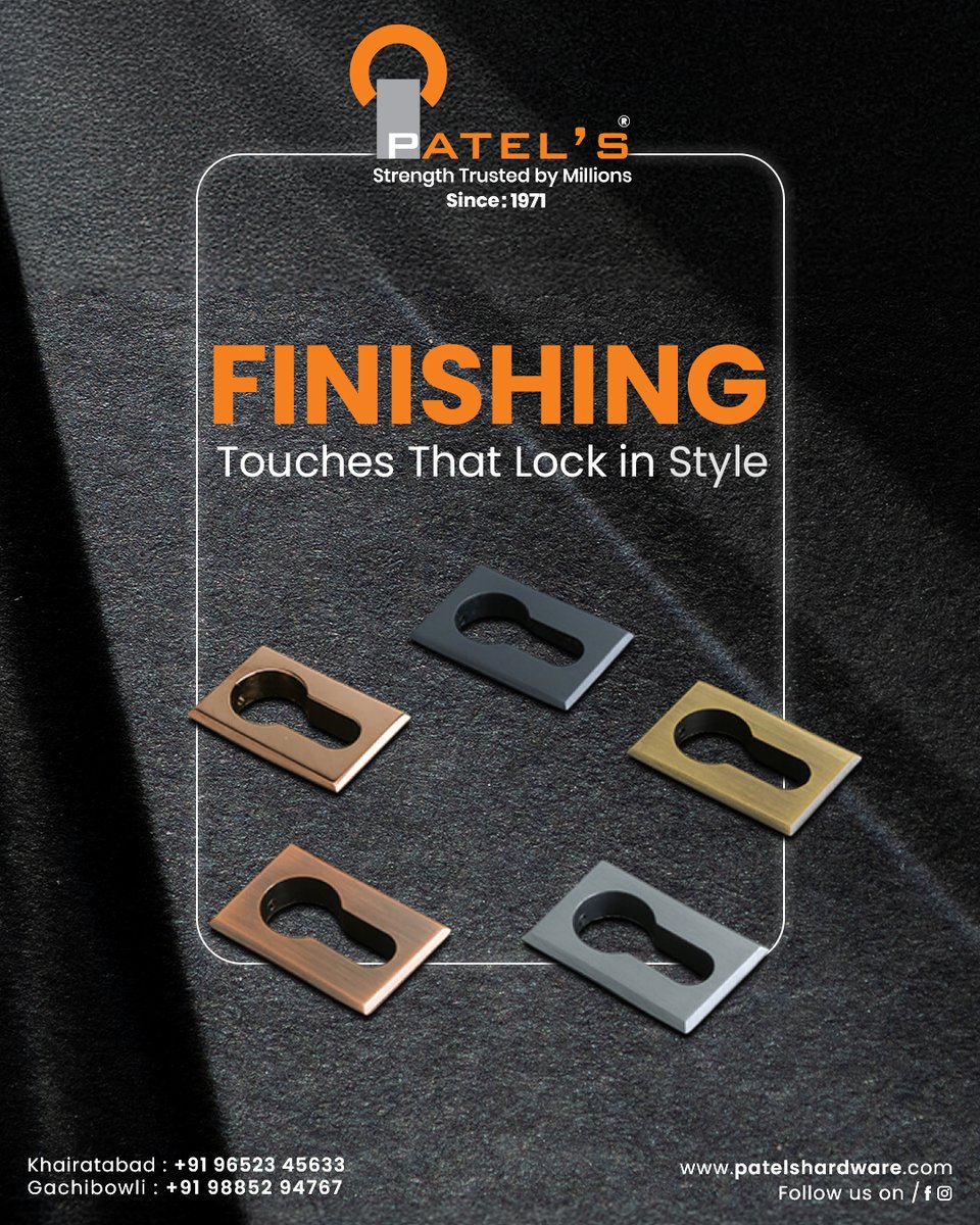 Patelshardware's tweet image. Unlock elegance with Patel’s — where every detail matters. Our stylish keyhole finishes add the perfect touch of class and security to your space.

Explore Our Website
Visit our website: patelshardware.com

#patelshardware #hyderabad #homedecorideas #interiorhardware