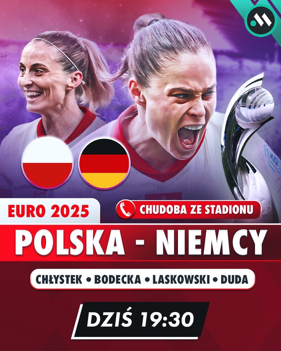 Meczyki.pl (@meczykipl) on Twitter photo 🇵🇱 Już dziś reprezentacja Polski kobiet rozpocznie walkę na EURO 2025! W swoim pierwszym meczu nasze zawodniczki zmierzą się z Niemkami 🇩🇪
Z tej okazji zapraszamy na studio w składzie:
👤 Piotr Chłystek, <a href="/bodeckak/">Klaudia Bodecka</a>, <a href="/laskmaciej/">Maciej Laskowski</a>, <a href="/PaulaDuda13/">Paula Duda⚽️📷🌎</a>
📞🇨🇭<a href="/PatrykChudoba/">Patryk Chudoba</a>
⏰ Ruszamy o 🇵🇱 Już dziś reprezentacja Polski kobiet rozpocznie walkę na EURO 2025! W swoim pierwszym meczu nasze zawodniczki zmierzą się z Niemkami 🇩🇪
Z tej okazji zapraszamy na studio w składzie:
👤 Piotr Chłystek, <a href="/bodeckak/">Klaudia Bodecka</a>, <a href="/laskmaciej/">Maciej Laskowski</a>, <a href="/PaulaDuda13/">Paula Duda⚽️📷🌎</a>
📞🇨🇭<a href="/PatrykChudoba/">Patryk Chudoba</a>
⏰ Ruszamy o