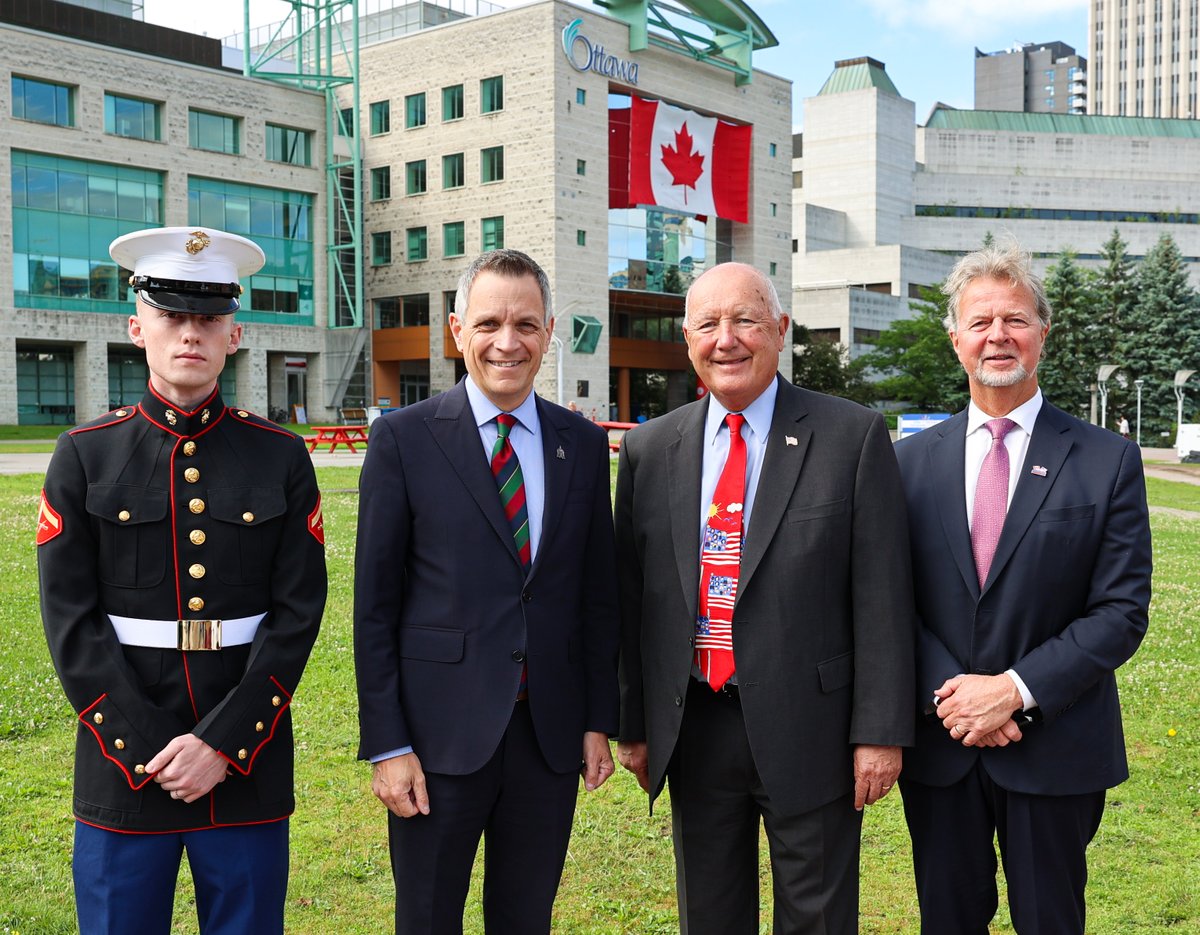 What a beautiful morning in Ottawa! It was so special to join Mayor <a href="/_MarkSutcliffe/">Mark Sutcliffe</a> and <a href="/AmChamCanada/">AmCham Canada</a> President Rick Tachuk to kick off Independence Day by raising the Stars and Stripes at City Hall.