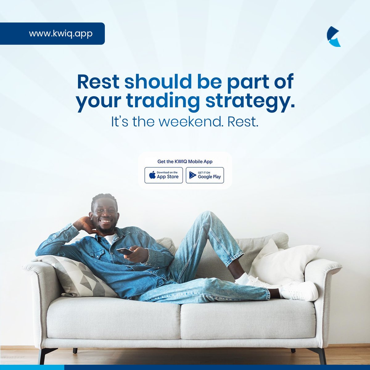 KwiqNg's tweet photo. All work and no rest makes you a dull trader. 

This weekend, take time out to rest and then hit the ground running again! 

Na who de alive de trade o. 

#kwiq #kwiqapp #tgif #rest #weekend #tradingstrategy #cryptocurrency #bitcoin #giftcards https://t.co/09qRH0g1Rd