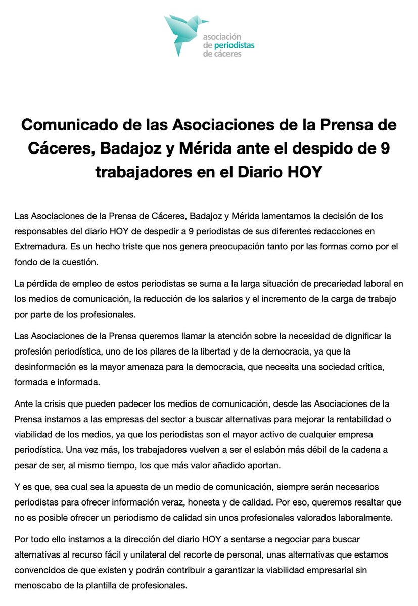 Verano negro para la plantilla de HOY tras el despido de nueve compañeros, nueve periodistas con un desempeño profesional impecable. La prensa escrita pierde fortaleza y en paralelo la democracia y las libertades se hacen un poco más débiles.