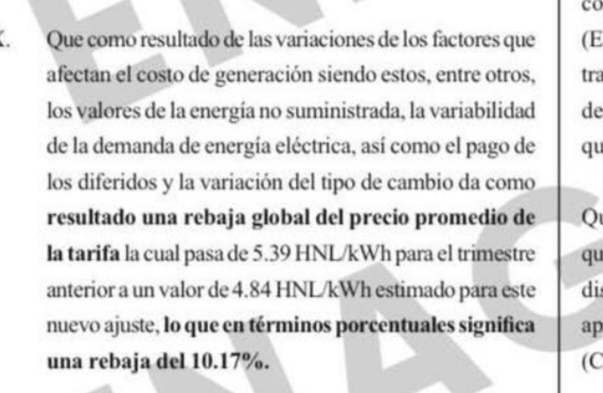 Ya publicado en el diario oficial La Gaceta, rebaja histórica de 10.17% a la tarifa promedio en la energía eléctrica. 

Con JOH, en los dos últimos trimestres del 2021, el ajuste tarifario presentó una alza acumulada de 19%. 

En enero del 2022; la tarifa de energía eléctrica