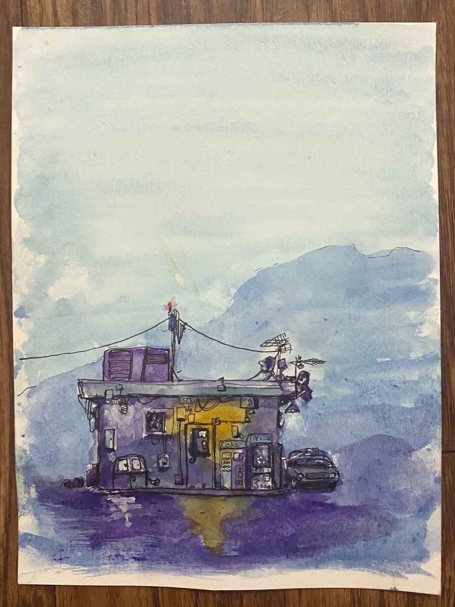 DrawNear_'s tweet photo. I used this evocative render as a subject for some watercolor practice. #needmorepractice https://t.co/jZv117olCN