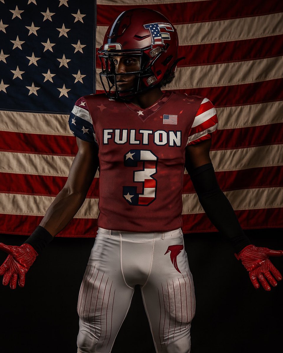 Maroon base. White numbers.
American flag across the chest.
Fulton pulled off tough, gritty, and patriotic in one shot.