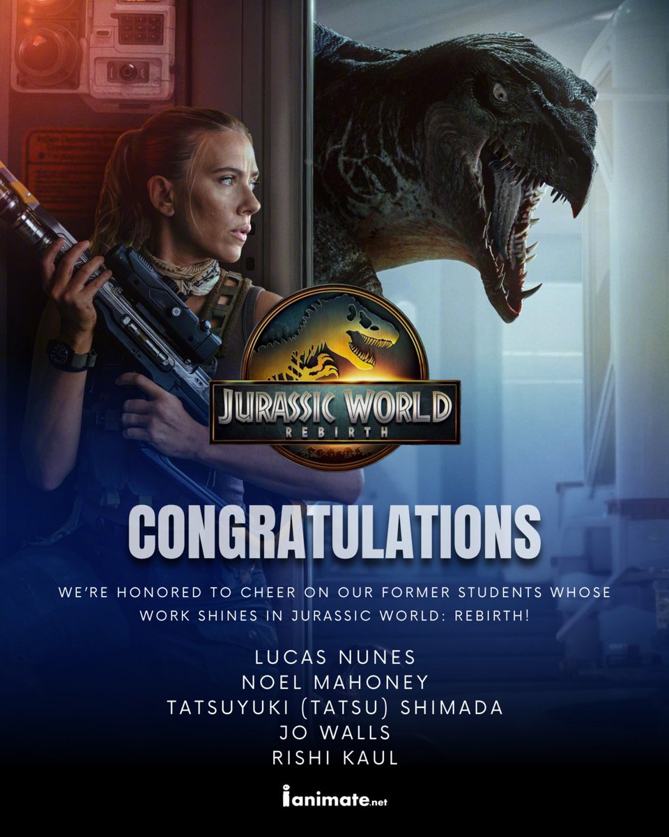 We’re thrilled to celebrate our talented iAnimate alumni who helped bring the dinosaurs roaring back in Jurassic World: Rebirth! Your hard work and artistry continue to inspire. 🦖🔥 #iAnimate #JurassicWorldRebirth