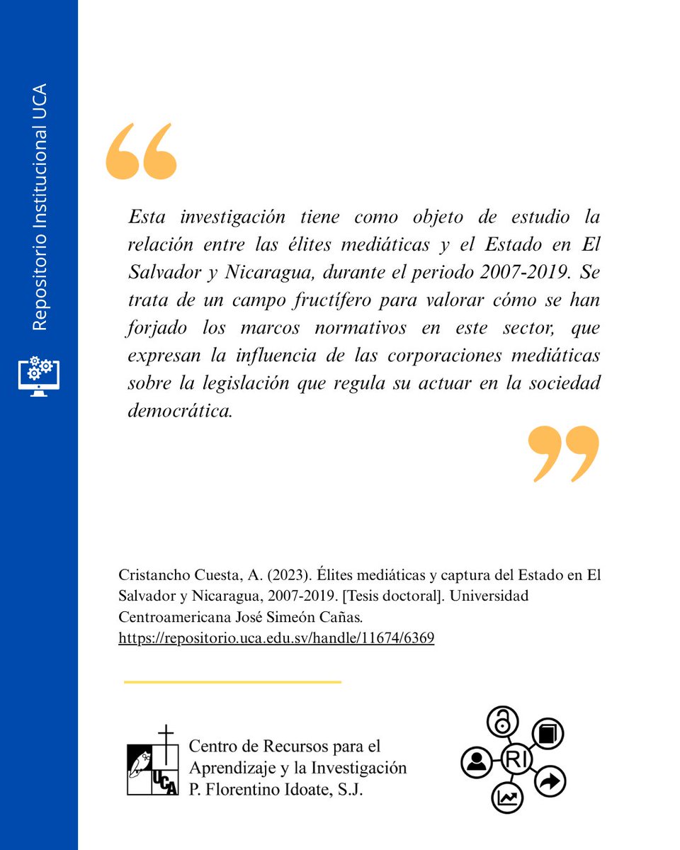 📖📖Te invitamos a leer la siguiente publicación, la cual puedes encontrar en el repositorio institucional.
Consúltala aquí: repositorio.uca.edu.sv/handle/11674/6…