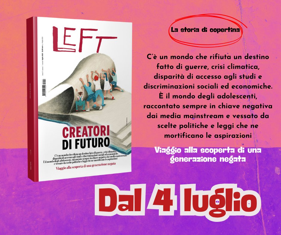 Left_rivista's tweet image. Creatori di futuro
Dal #4luglio
Ecco la copertina del nuovo numero di Left, illustrata da Chiara Melchionna 🌹
Per abbonarsi left.it/abbonamenti/
Per conoscere nel dettaglio tutti gli argomenti che abbiamo approfondito left.it/left-n-7-lugli…