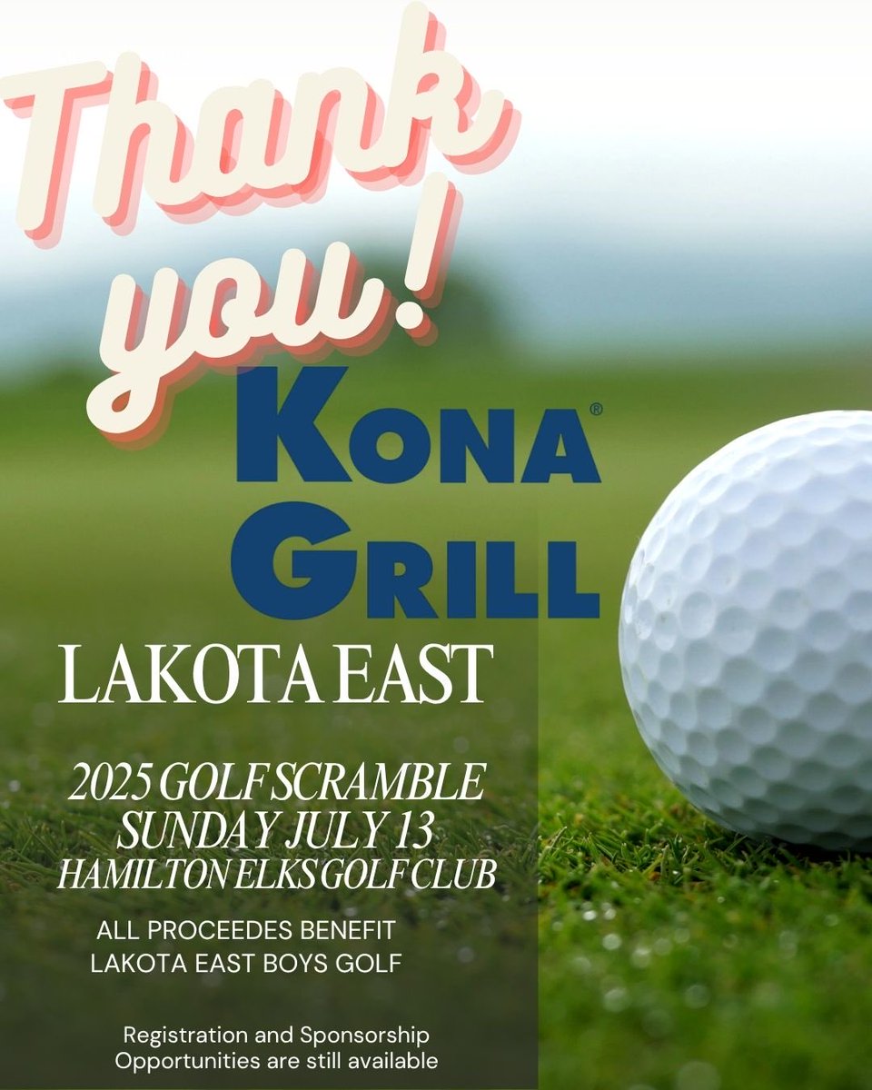 Thank you Kona Grill for your sponsorship and support of Lakota East Boys Golf⛳️
#theEASTway
 (Sign up your team today!)