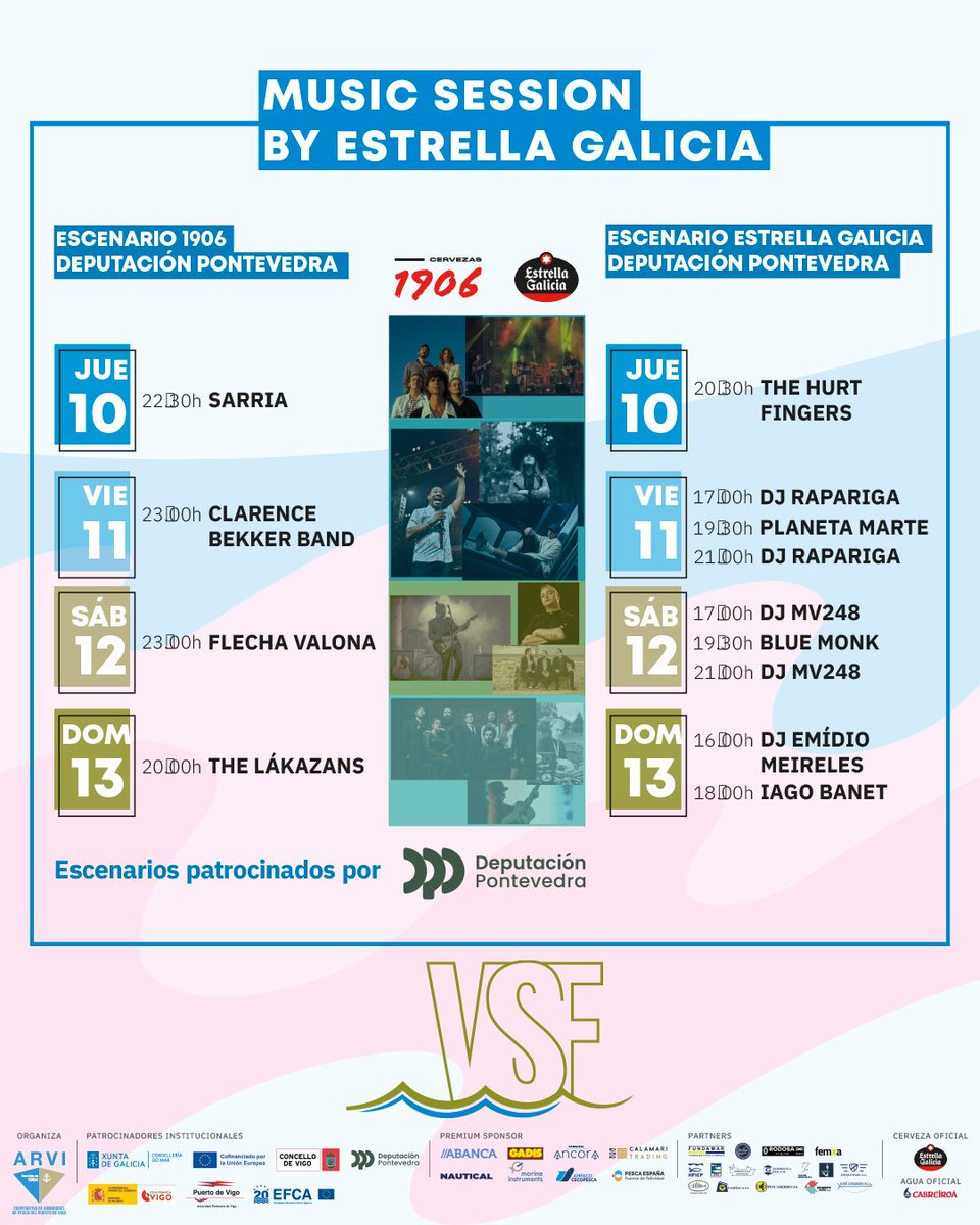 Vigo SeaFest (@vigoseafest) on Twitter photo 🤩🤩🤩🤩🤩
Horarios y Grupos Confirmados!!!
✅2 escenarios.
✅+10 Conciertos
✅4 días
✅Entrada gratuita
<a href="/estrellagalicia/">Estrella Galicia</a> nos trae en esta VI edición, Music Sessions VSF_25
Escenarios patrocinados por @deputacionpontevedra
💃🕺💃🕺💃🕺
Que poco queda ya!!! 🤩🤩🤩🤩🤩
Horarios y Grupos Confirmados!!!
✅2 escenarios.
✅+10 Conciertos
✅4 días
✅Entrada gratuita
<a href="/estrellagalicia/">Estrella Galicia</a> nos trae en esta VI edición, Music Sessions VSF_25
Escenarios patrocinados por @deputacionpontevedra
💃🕺💃🕺💃🕺
Que poco queda ya!!!
